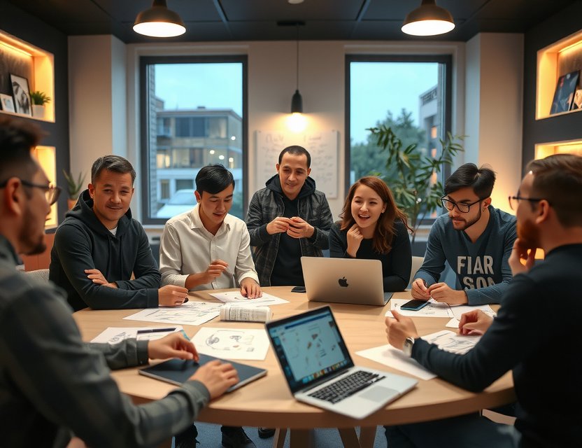 Team of game developers brainstorming innovative ideas